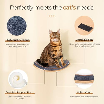 Cat Wall Shelves for Cat Wall Steps, Perch, Ladder, Wooden Floating Modern Mounted Space Saving Furniture with Scratching Cushion Removal Cover for Climbing, Jumping and Sleeping (Perch) - Image 3