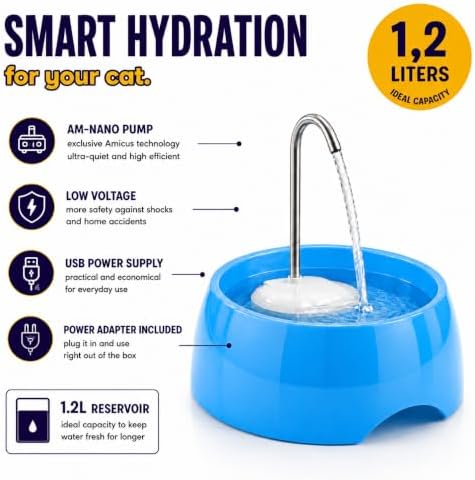 Aqua MINI Portable Pet Water Fountain - Automatic Drinking Bowl for Cats and Dogs - Stainless Steel Faucet - Replaceable Filters - Easy Cleaning - Ideal for Multiple Pets - 1.2L/42 fl oz - Blue - Image 6