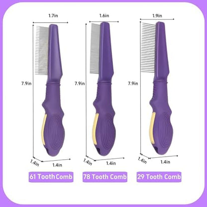 Temapex 3PCS Pet Comb for Grooming Long & Short Haired Cats & Dogs With Stainless Steel Metal Teeth for Removes Tangles & Flea, Non-Slip & Anti-Static Rubber Handle, Safe & Gentle - Image 6