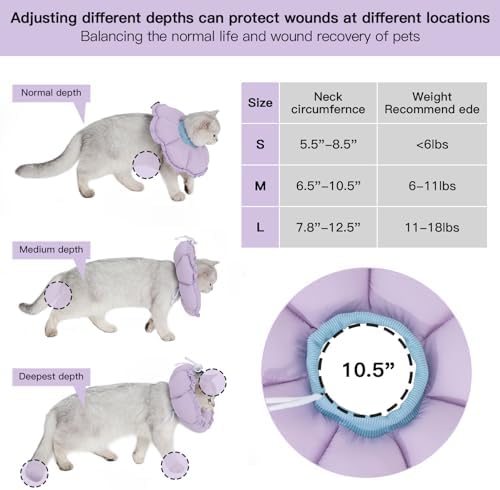 H HIDREAM Soft Cat Cone Collar， Cute Adjustable Cat Recovery Collar，Elizabethan e Collar that can Protect Head and Foot Wounds，Purple Flower All-Season Style - Image 3