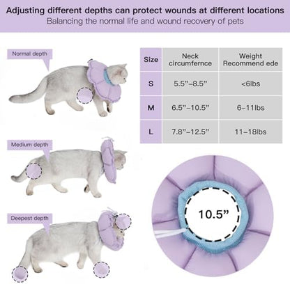 H HIDREAM Soft Cat Cone Collar， Cute Adjustable Cat Recovery Collar，Elizabethan e Collar that can Protect Head and Foot Wounds，Purple Flower All-Season Style - Image 3