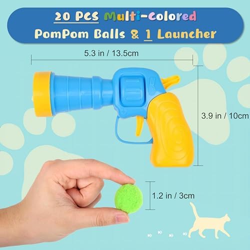 Low Noise Interactive Cat Ball Launcher Gun, 1 Noise-Reduced Launcher (New Upgraded), 20 Pcs Colorful Silent Plush Pom Pom Balls (1.2 inches), with 4 Pcs Cat Spring Toy - Image 5