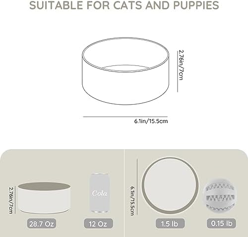 SPUNKYJUNKY 28.7OZ Ceramic Dog and Cat Bowl, Modern Cute Weighted Food Water Bowl for Replacement Grey (1 Pack) - Image 2