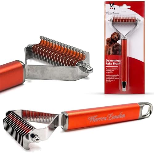 Warren London Undercoat Rake Brush for Dogs and Cats - Premium Deshedding Tool for Long Haired Pets - Skin Friendly Dematting Comb for Professional Grooming Results at Home by WarrenLondon