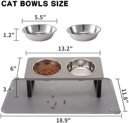 Summark Upgraded Elevated Cat Bowls with Food Mat,15°Tilted Stand Anti Vomiting Raised Cat Dishes for Food and Water,2 Stainless Steel Bowls for Cats and Puppy（Gray） - Image 5