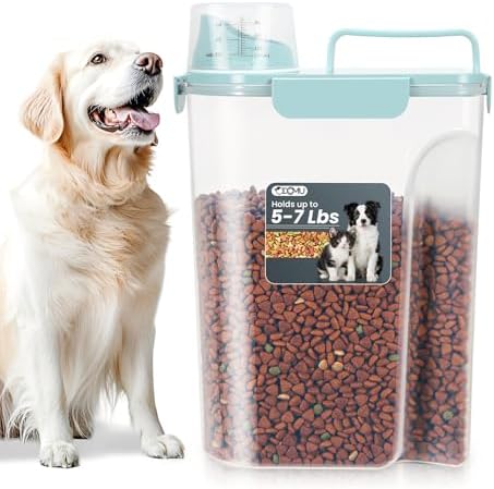 Dog Cat Food Storage Container with Cup (Light Blue, 5L) by ODOMU