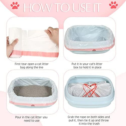 30 Count Cat Litter Box Liners Large Drawstring Cat Pan Bags Kitty Litter Box Liners XL Heavy Duty Liner Bags for Pets Cats Litter Box Tray, 36 x 18 Inch - Image 4