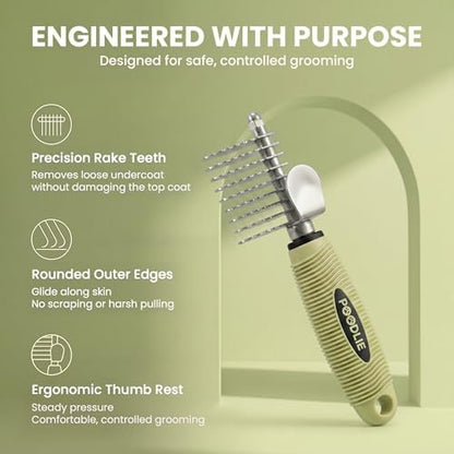 Poodle Dematting Fur Rake Comb Brush for Dogs and Cats - Long 2.5" Steel Safety Blades Metal Comb for Detangling Matted or Knotted Undercoat Hair (Green) - Image 7