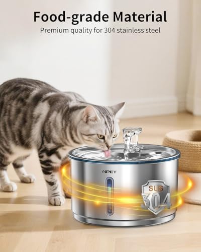 NPET Stainless Steel Cat Water Fountain, 1Gallon/135oz, Set - Image 3