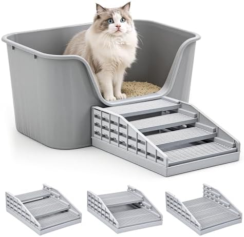 Cat Litter Box Steps, Adjustable 4-Layer, 12.5x16.5x5.5in, Grey by Colewin