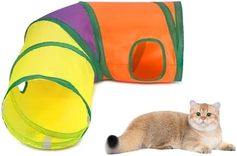 Cat Tunnel with Play Ball, Interactive Peek-a-Boo Cat Toys Cat Tube Toy, Colorful L-Tunnel by HNQTJJS