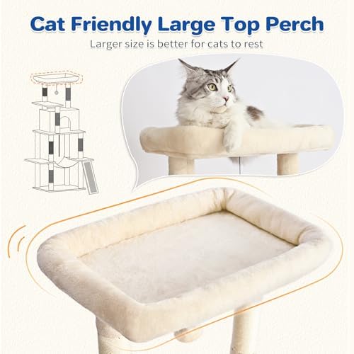 ABCPET 63" Multi-Level Cat Tree Tower for Indoor Cats, Beige - Image 3