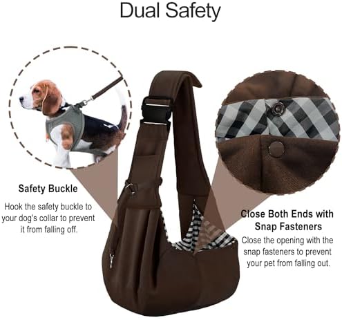 PETLOFT Reversible Dog Cat Sling Carrier, Small Dog Carrier, Adjustable Dog Sling, Hands Free Cross Body Carrier with Collar Hook for Dog/Cat/Bunny up to 11lb (Brown) - Image 4