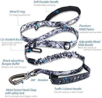 Hotsky Tactical Bungee Shock Absorbing No Pull Strong Dog Leash,ACU,4-6FT - Image 2