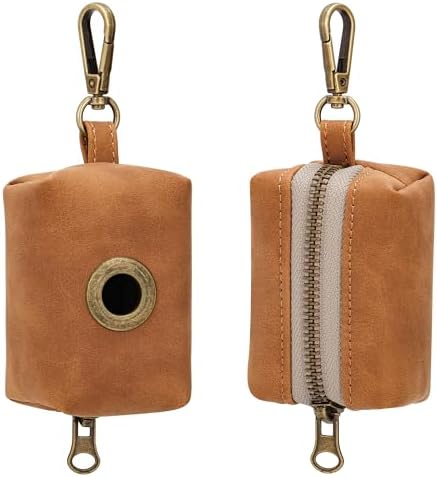 Didog Dog Poop Bag Holder for Leash, Stylish PU Leather, Light Brown - Image 2