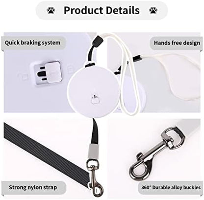 Retractable Dog Leash for Small and Medium Dogs up to 22lbs with 9.8ft Strong Nylon Tape, Hands Free, Portable and Lightweight Leash with Wrist Strap, One-Hand Brake, Tangle Free (White) - Image 2