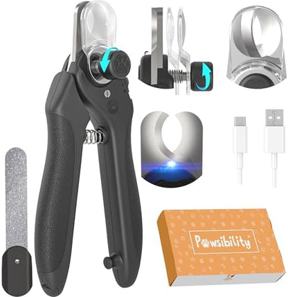 Pawsibility Pet Nail Clipper PRO 2026 -​​ ​​Quick-Vision LED Light | 2-Stage Adjustable Professional-Grade Blade | Adjustable Magnifier Safety Guard - for Cats, Small, Medium and Large Dogs​ - Black by Pawsibility