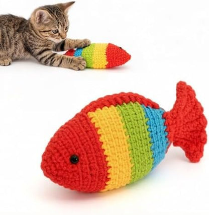 Catnip Fish Toy - Hand-Crocheted with Real Catnip & Bell, Interactive Kicker Toy for Cats Kitten, Soft & Safe for Biting by Waodoing
