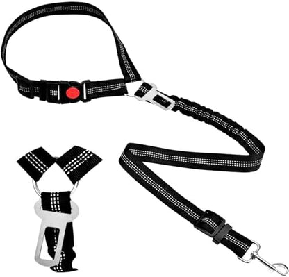 Headrest Dog Car Safety Seat Belt-Easy to Use, Dog Seat Belt with Military-Grade, Seatbelt Adjustable - Car Leash with Elastic Bungee & Reflective Safety Tether(Black) by ROUWINNE