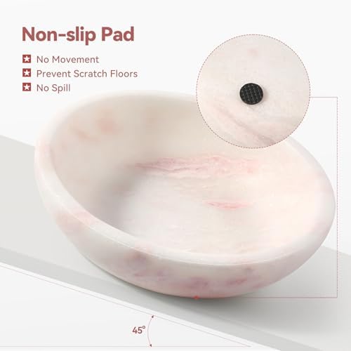 Natural Marble Cat Bowl, Weighted 1.5lb Cat Food Bowl for Cat and Small Dog, Small Animal Pet Food Dish Non-Slip, Shallow Cats Dish for Whisker Fatigue Relief, Premium Pink Stone for Home Decor - Image 3