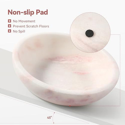 Natural Marble Cat Bowl, Weighted 1.5lb Cat Food Bowl for Cat and Small Dog, Small Animal Pet Food Dish Non-Slip, Shallow Cats Dish for Whisker Fatigue Relief, Premium Pink Stone for Home Decor - Image 3