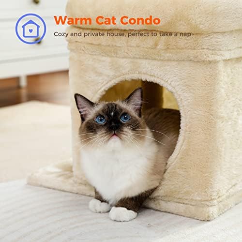PEQULTI Small Cat Tree Tower for Indoor Cats, Sisal Post & Cozy Condo Beige - Image 3