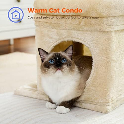 PEQULTI Small Cat Tree Tower for Indoor Cats, Sisal Post & Cozy Condo Beige - Image 3
