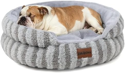 Washable Round Cat Bed Puppy Bed, Soft Corduroy Fleece Pet Bed by ZAKAPAWS