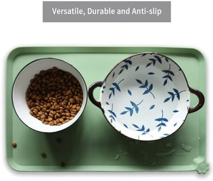 Hoki Found Silicone Non Slip Pet Food Mats - Bowl Placemat for Dogs Cats - Waterproof for Carpet - Jade - Image 4