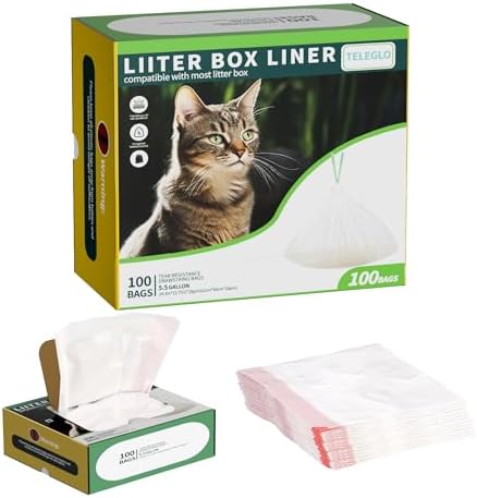 100 Pack Drawstring Cat Litter Box Liner Bags For Litter-Robot 3/4,Waste Bags Compatible With Self-Cleaning Litter Box,Heavy Duty by TELEGLO