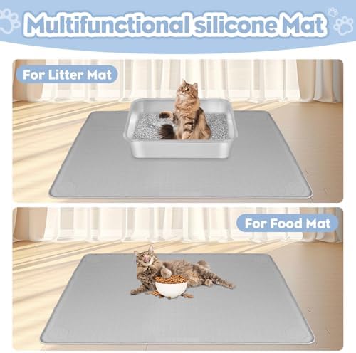 Silicone Cat Litter Mat for Litter Box 34”x22” Large Cat Mat, Light Grey - Image 6