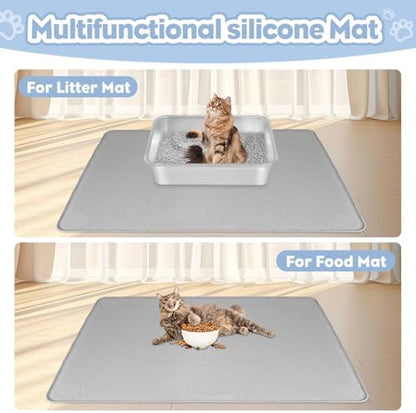 Silicone Cat Litter Mat for Litter Box 34”x22” Large Cat Mat, Light Grey - Image 6