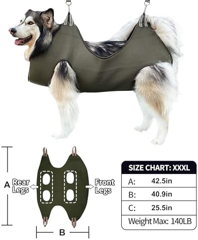 Kkiimatt 10 in 1 Pet Grooming Hammock Harness with Nail Clippers/Trimmer, Nail File, Comb,Dog Nail Hammock, Dog Grooming Sling for Nail Trimming/Clipping (XXXL/Under 140lb, Khaki Green) - Image 5