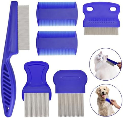 Flea Comb for Cats Dogs, 6 Pack Pet Lice Comb Set Pet Grooming Pets for Small, Medium & Large Pets (Blue) by CAPHONT