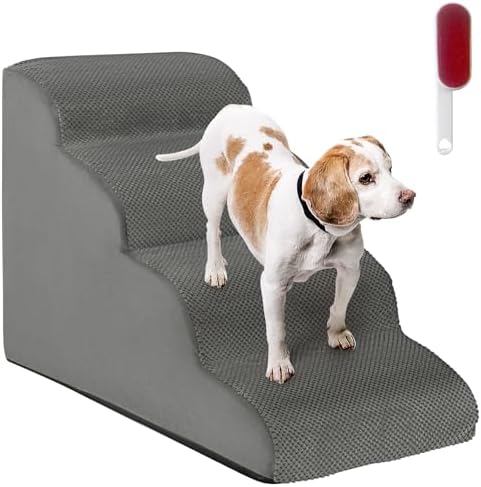 Giantex Dog Ramp Stairs for Bed, 4 Tiers Foam Pet Steps for Small Dogs Puppy Cats Older, Washable Cover, High Density Foam, Non-Slip Stairs for Dogs to Get on Bed Sofa (Gray, 4 Steps) by Giantex
