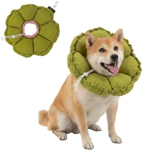 H HIDREAM Soft Dog Cones for Medium Dogs,Cute Adjustable Cone for Dogs to Stop Licking,Dog Recovery Collars & Cones that can Protect Head and Foot Wounds，Green Flower All-Season Style by HHIDREAM