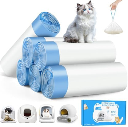 Kitcanis 120count Cat Litter Box Liner Automatic Litter Box for Cat Polyethylene Compatible with MeoWant MW-SC01/MW-SC02 1.5 Mil Heavy Disposable Scent Free 22lb Load, 17.7 x 19.68 in by Kidcanis