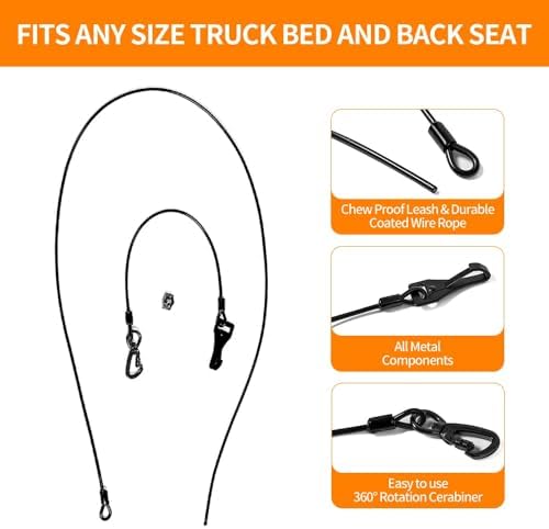 Dog Seat Belt,5FT Chew-Proof Stainless Steel Wire Tether for Car Safety - Image 2