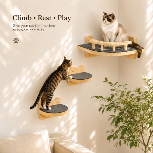 LSCQYYCC- Cat Wall Shelves, Cat Shelf with 3Wide Perch Steps, Modern Floating Cats Stairs for Indoor Sleeping, Playing, Climbing - Image 3