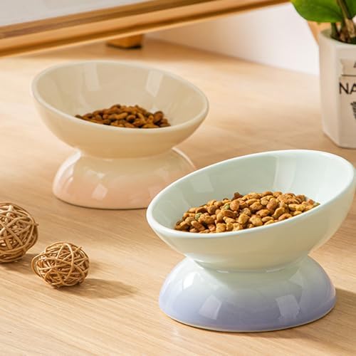 Cat Bowl Elevated Cat Bowls Whisker Friendly Cute Ceramic Tilted Food Bowls for Indoor Cats 6.1 Inch Wide 15° Raised Kitten Supplies Dishwasher and Microwave Safe Yellow Cats Water Bowl - Image 3