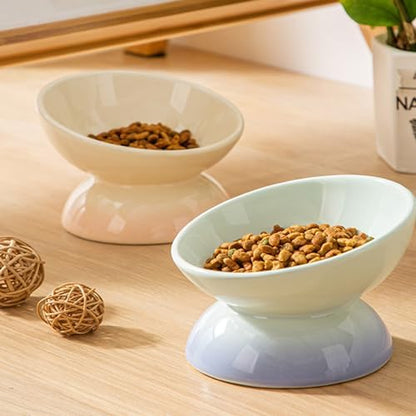 Cat Bowl Elevated Cat Bowls Whisker Friendly Cute Ceramic Tilted Food Bowls for Indoor Cats 6.1 Inch Wide 15° Raised Kitten Supplies Dishwasher and Microwave Safe Yellow Cats Water Bowl - Image 3
