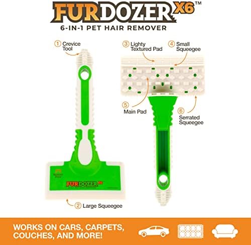 FurDozer Pet Hair Remover & Auto Detailing Tools - Cat & Dog Hair Remover for Carpets, Car Interiors, Couches, Bedding, & Pet Furniture (Green, X6) - Image 2