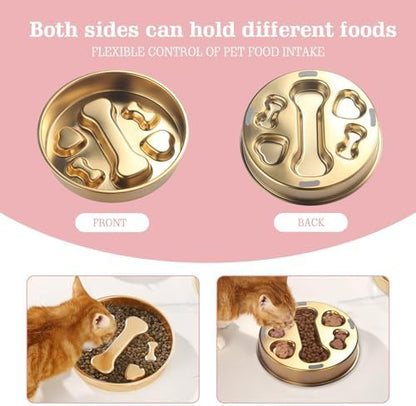 Golden Stainless Steel Slow Feeder Dog Bowls – Non-Slip Metal Dog Bowl for Large & Medium Breeds, Puppy Puzzle Feeder – 2 Cup for Small to Big Pets – Durable Slow Feed Dog & Cat Food Dish with Mat - Image 5