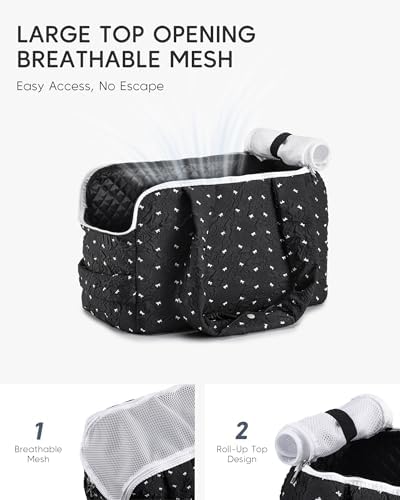 Cat Small Dog Purse Carrier Soft Pet Tote Bag Carrier with Top Grid Large Opening Lightweight Comfortable Puppy Cats Carrier for Travel Outdoor Black+White - Image 3