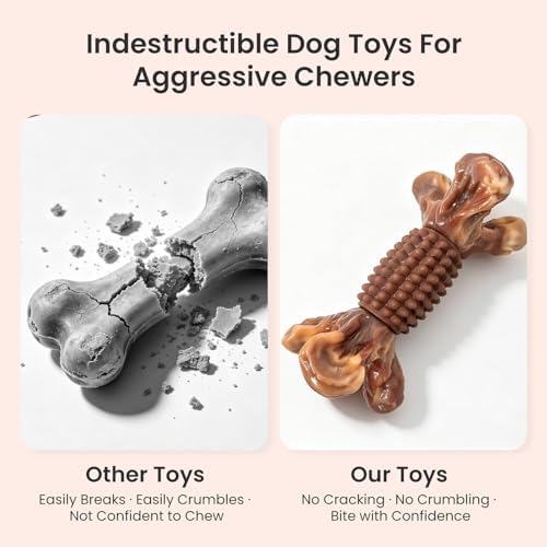 BoYoYo Indestructible Dog Chew Toys for Aggressive Chewers, Tough Dog Toys for Large & Medium Dogs, Dog Chew Bones Long Lasting to Keep Them Busy, Durable Bacon Flavored Toy, Brown - Image 5