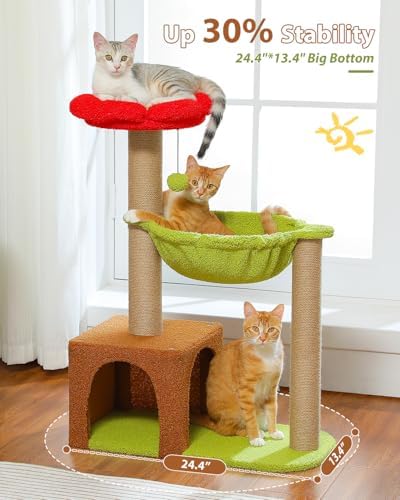 MUTTROS 35" Flower Cat Tree for Kittens with Hammock & Sisal Posts, Brown - Image 3