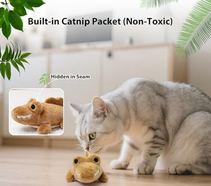 Interactive Cat Toys for Indoor Cats – Auto Moving Alligator with 360° Random Movement & Tail Wagging, Rechargeable Cat Exercise Toy with Catnip, Self-Play Fun for Bored Adult Cats-Brown - Image 5