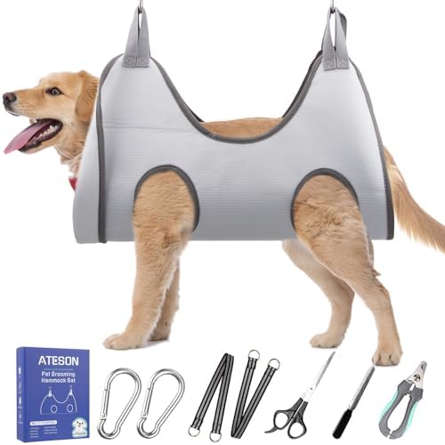 Pet Grooming Hammock Harness for Large Giant Dogs Nail Trimming XXL, Dog Sling for Cutting Nails, Dog Hanging Holder Hanger with Nail Clippers, Nail File, Scissors by ATESON