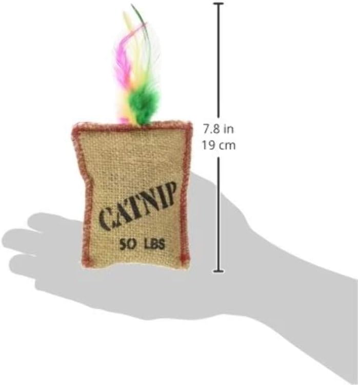 SPOT Jute and Feather Sack with Catnip Cat Toy, Blacks & Grays, 4 inch