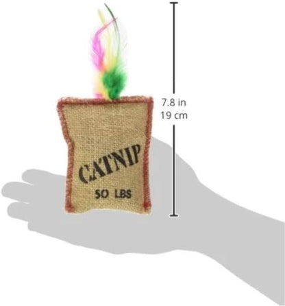 SPOT Jute and Feather Sack with Catnip Cat Toy, Blacks & Grays, 4 inch